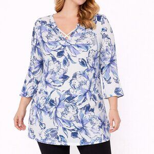 The Limited Blue Floral V-Neck Tunic Top Size XL